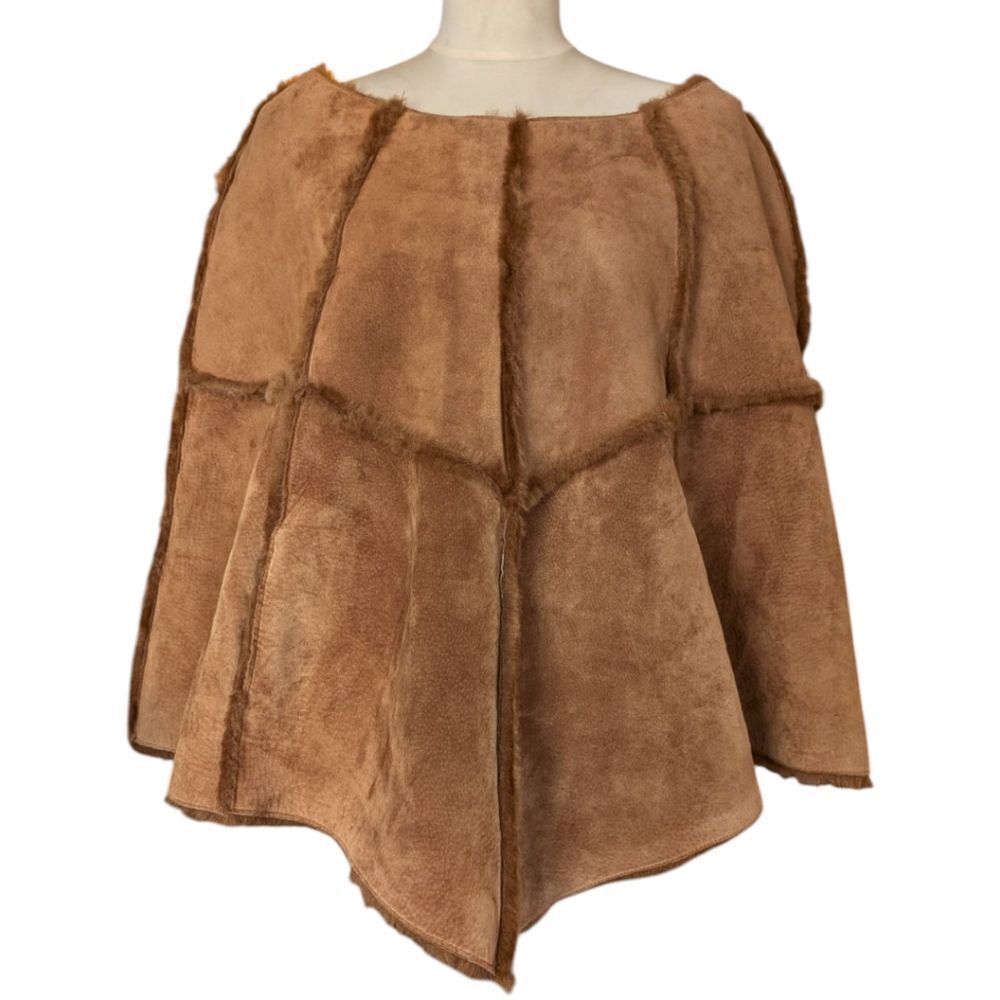 Unique Brown Genuine Leather Spliced Leather Poncho One Size